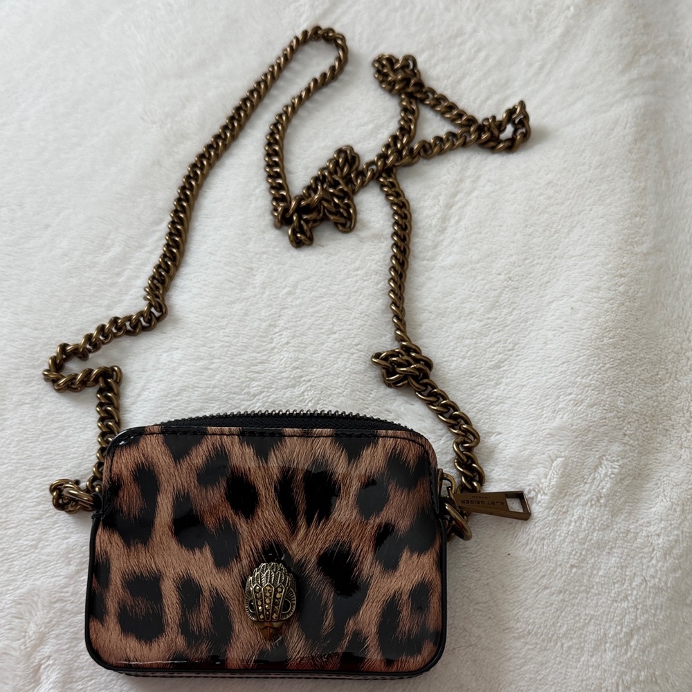 Kurt Geiger Animal Print Crossbody with Gold Chain . Micro bag